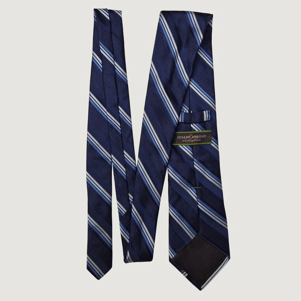 Joseph Abboud Tie Mens Navy Blue Striped Classic Silk Necktie Quiet‎ Luxury USA